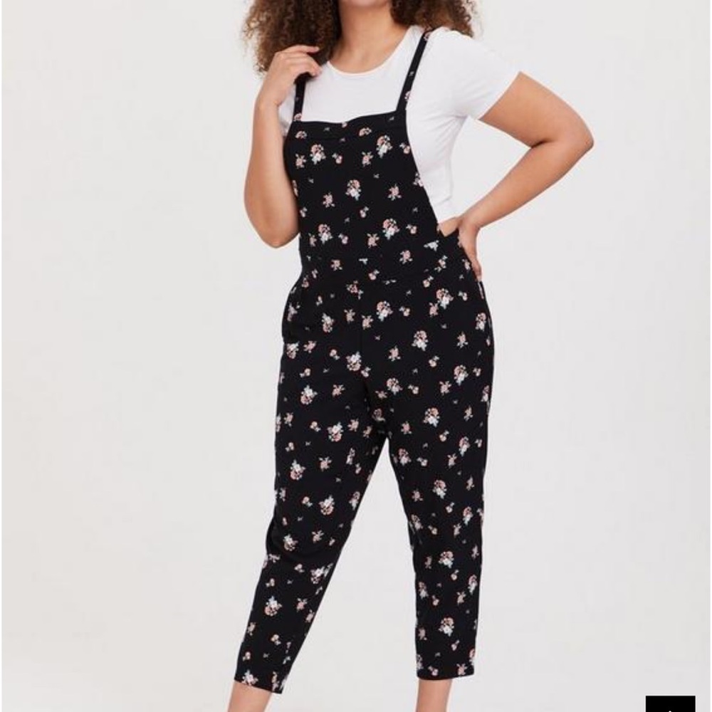 Torrid Black Ditsy Floral Crepe Overall